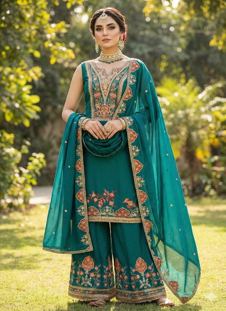 KB 3304 Chinon With Embroidery Work Punjabi Dress Material Wholesalers In Delhi